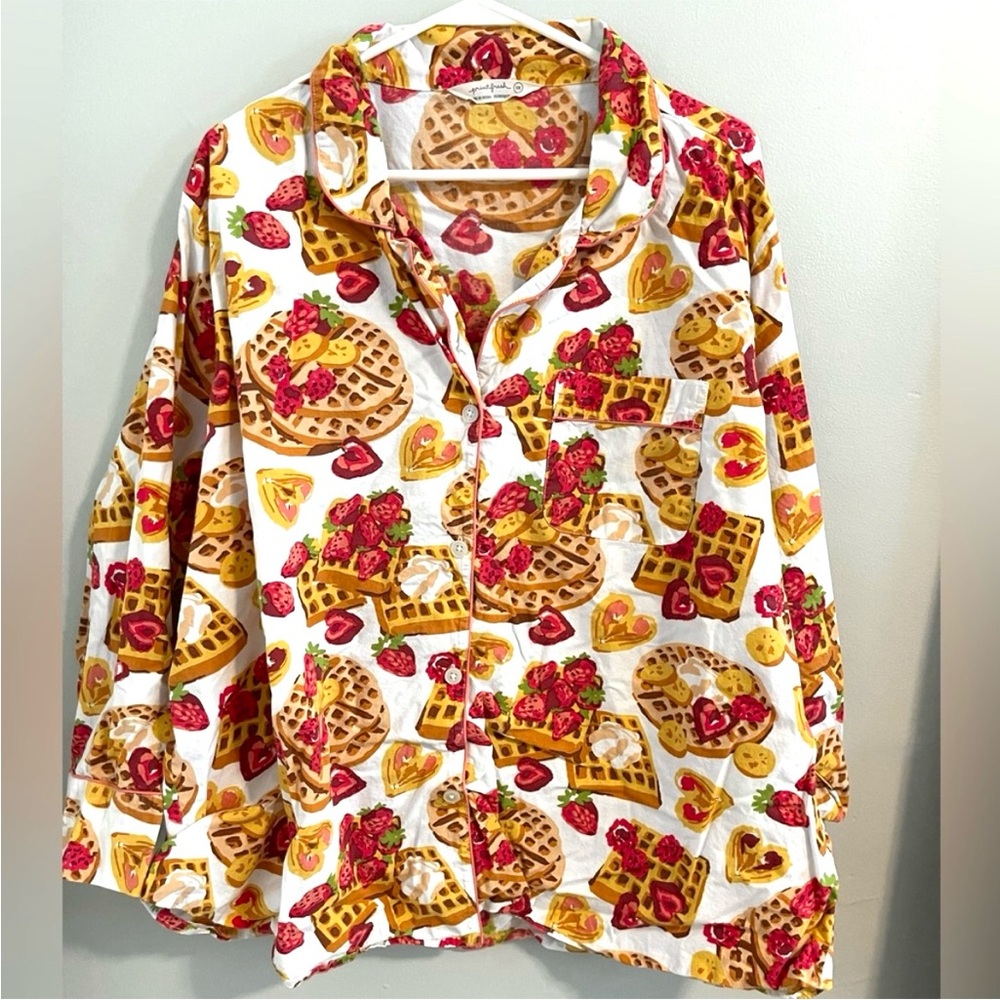 Printfresh Waffles in Bed 3x TOP ONLY Longsleeve Anthropologie Pajamas - Picture 3 of 7